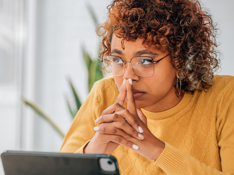 Woman thinking with worry